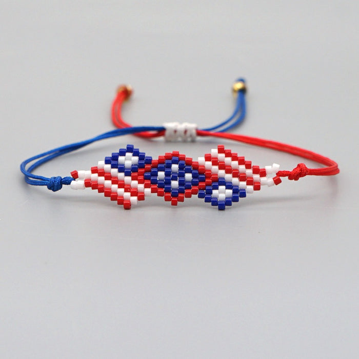 Wholesale 4th of July Independence Day American Flag Beaded Pure Hand Woven Bracelet JDC-BT-GBH093