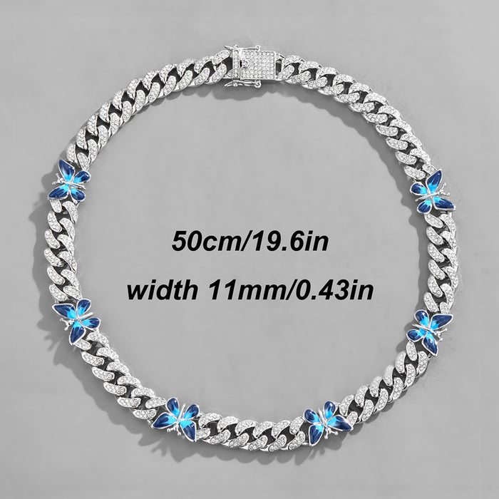 Wholesale Necklace Alloy Rhinestone Enamel Butterfly Cuban Chain Bracelet Anklet Set MOQ≥2 JDC-NE-XuanD005