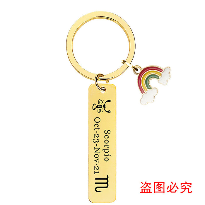 Jewelry WholesaleWholesale Zodiac Sign Gold Stainless Steel Lettering Rainbow Metal Keychain JDC-KC-GangGu022 Keychains 钢古 %variant_option1% %variant_option2% %variant_option3%  Factory Price JoyasDeChina Joyas De China