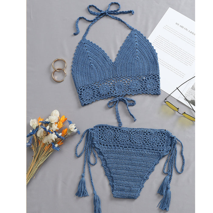 Wholesale hand hook knitted strap sexy hollow beach bikini suit JDC-SW-CYi003