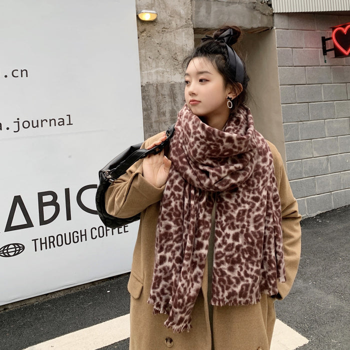 Wholesale Scarf Imitation Cashmere Winter Warm Leopard Thick Shawl JDC-SF-GSCM020