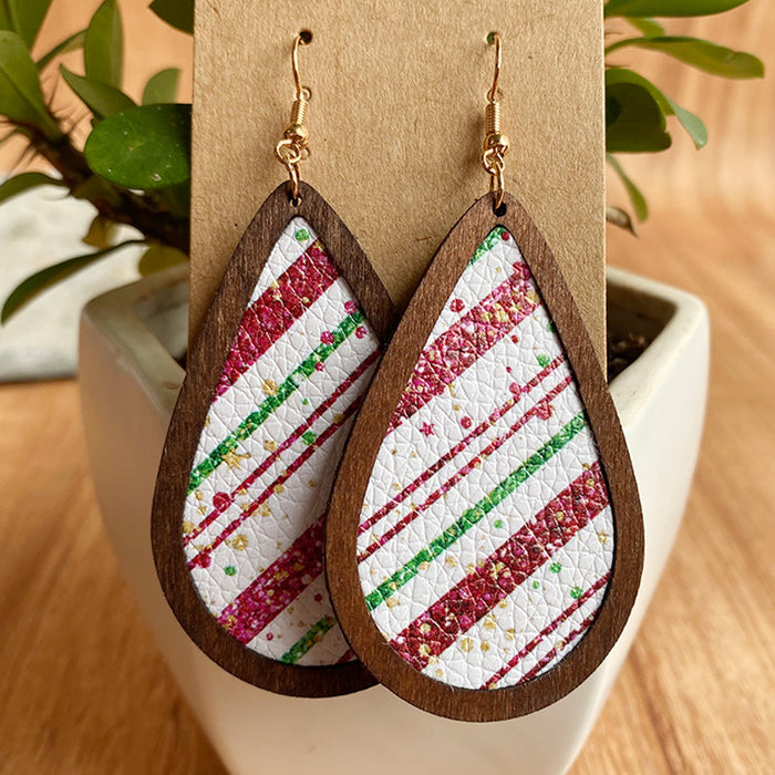 Wholesale Earrings Wooden Lychee Pattern Retro Plaid Snowflakes 2 Pairs JDC-ES-HeYi071