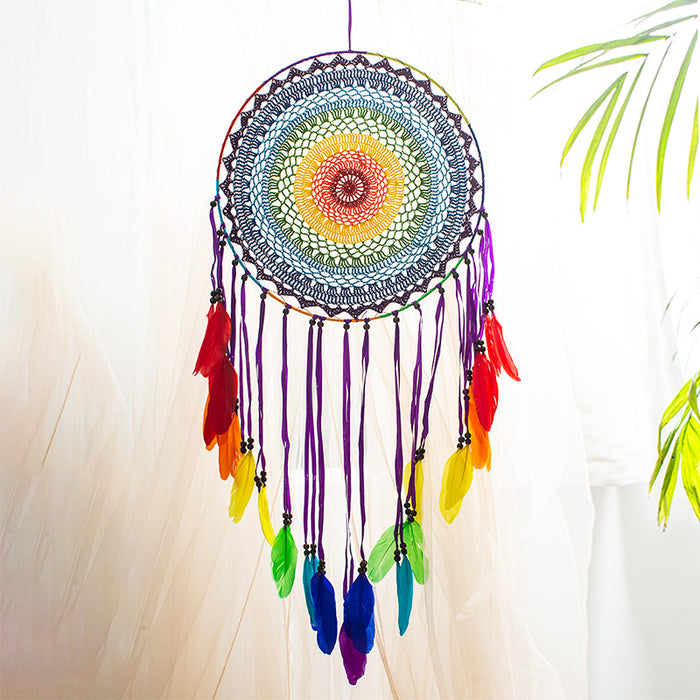 Jewelry WholesaleWholesale Large Rainbow Dreamcatcher Handmade Colorful Feather MOQ≥2 JDC-DC-MYing005 Dreamcatcher 梦萤 %variant_option1% %variant_option2% %variant_option3%  Factory Price JoyasDeChina Joyas De China