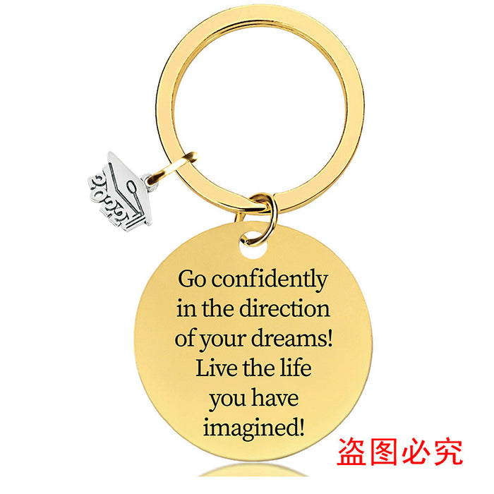 Jewelry WholesaleWholesale Graduation Season Gift Stainless Steel Round Metal Keychain JDC-KC-GangGu015 Keychains 钢古 %variant_option1% %variant_option2% %variant_option3%  Factory Price JoyasDeChina Joyas De China