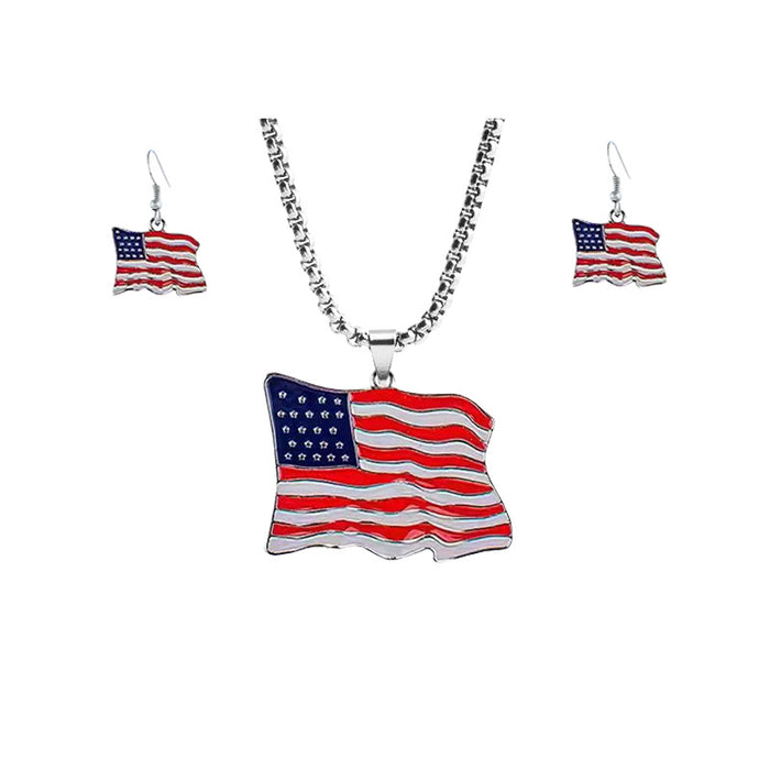 Wholesale 4th of July Alloy Set Jewelry Independence Day Flag Necklace JDC-NE-XunO036