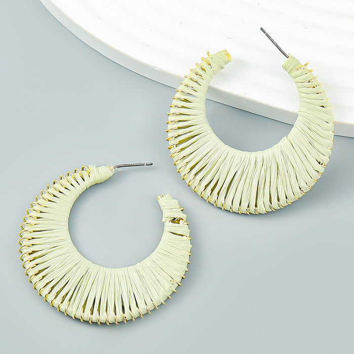 Wholesale Raffia Braided C Shape Earrings MOQ≥2 JDC-ES-jiul008