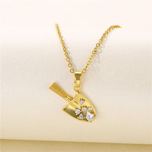 Jewelry WholesaleWholesale spade tool micro inlaid zircon necklace clavicle chain stainless steel JDC-NE-QR001 Necklaces 庆荣 %variant_option1% %variant_option2% %variant_option3%  Factory Price JoyasDeChina Joyas De China