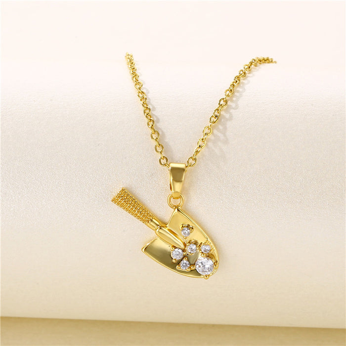 Jewelry WholesaleWholesale spade tool micro inlaid zircon necklace clavicle chain stainless steel JDC-NE-QR001 Necklaces 庆荣 %variant_option1% %variant_option2% %variant_option3%  Factory Price JoyasDeChina Joyas De China