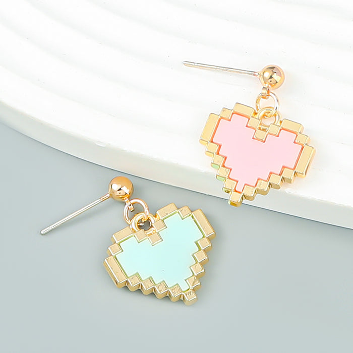 Wholesale plastic pixel style love earrings girl heart MOQ≥2 JDC-ES-jiul004