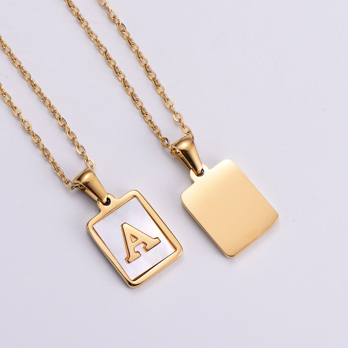 Jewelry WholesaleWholesale Gold Plated Stainless Steel White Shell Letter Necklace JDC-NE-Aimi020 Necklaces 爱米 %variant_option1% %variant_option2% %variant_option3%  Factory Price JoyasDeChina Joyas De China