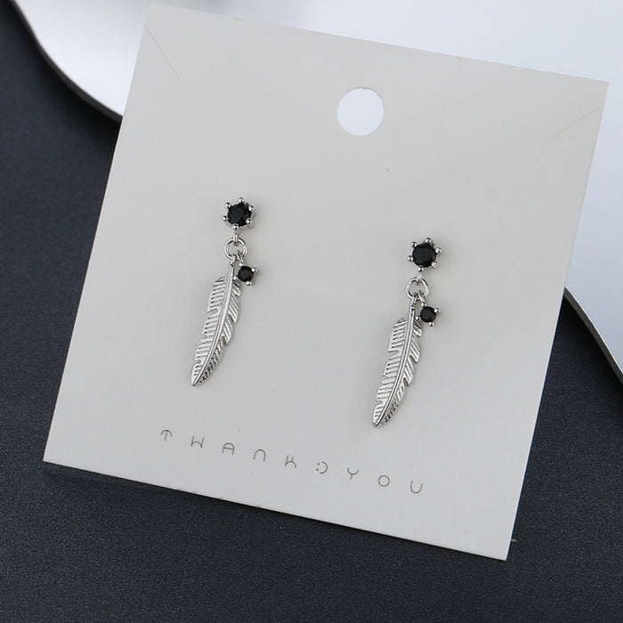 Wholesale earrings copper black zircon feathers single JDC-ES-gumn004