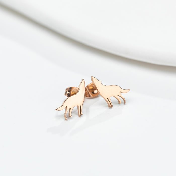 Wholesale Earrings Titanium Steel Animal Wolf Earrings Cartoon Cute Stud Earrings JDC-ES-JS007