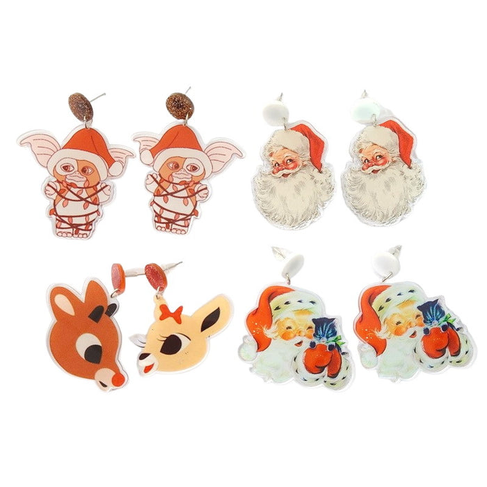 Wholesale Earrings Acrylic Mirror Christmas Elf Fawn Santa Claus JDC-ES-Xuep070