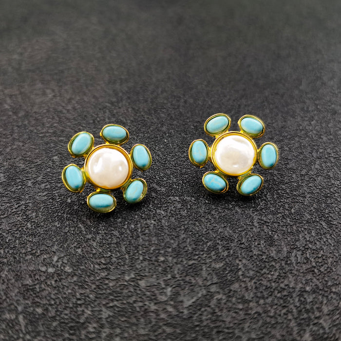 Wholesale Alloy Pearl Turquoise Earrings MOQ≥2 JDC-ES-JYS023