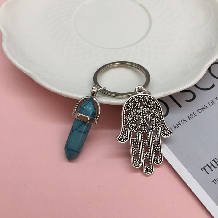 Jewelry WholesaleWholesale Hand of Fatima Zinc Alloy Hexagon Pillar Crystal Couple Keychain JDC-KC-ShuoYu001 Keychains 硕屿 %variant_option1% %variant_option2% %variant_option3%  Factory Price JoyasDeChina Joyas De China