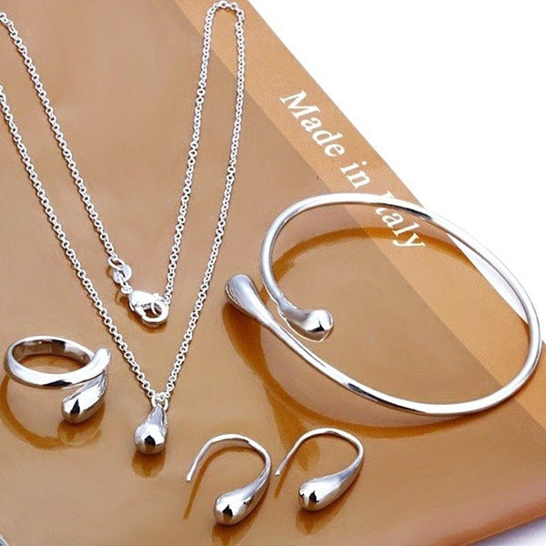 Wholesale Necklace Ear Hook Ring Jewelry Set Alloy Water Drop Four-piece Set MOQ≥2 JDC-ES-QianZ003