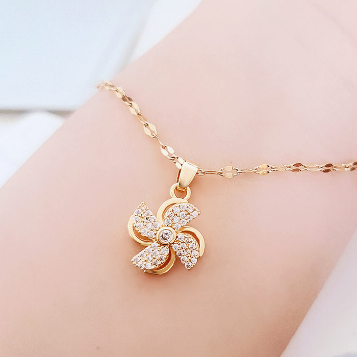 Wholesale Necklaces Titanium Steel Copper Rhinestone Rotatable Windmill JDC-NE-XinZ002