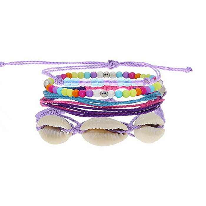 Wholesale Boho Resort Style Colorful Wax Thread Hand Braided Shell Rice Beads Set Bracelet MOQ≥3 JDC-BT-QiuX012