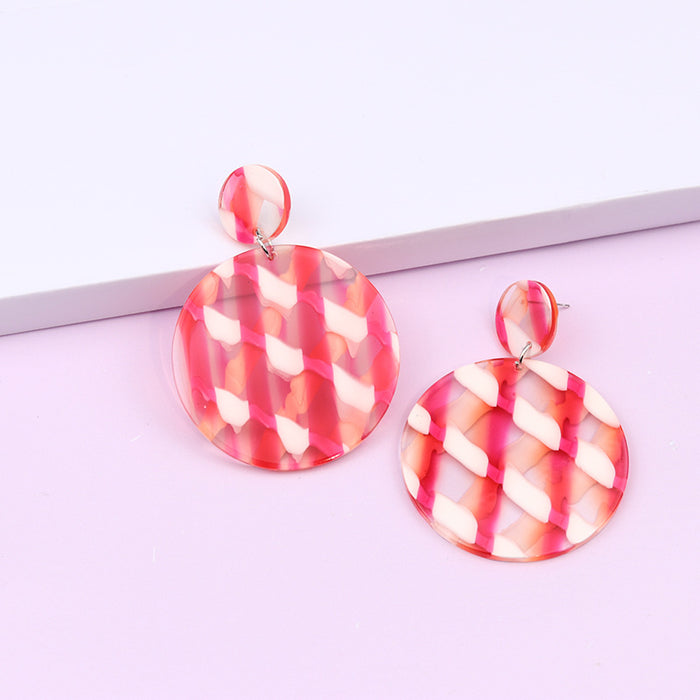 Wholesale Stripe Collection Acetate Geometric Round Earrings JDC-ES-DUAI017