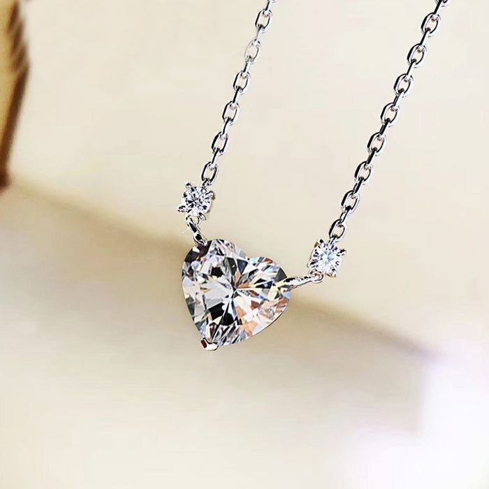 Wholesale Heart Shape Women Necklace Sweater Chain Pink Zircon Pendant JDC-NE-CaoS047