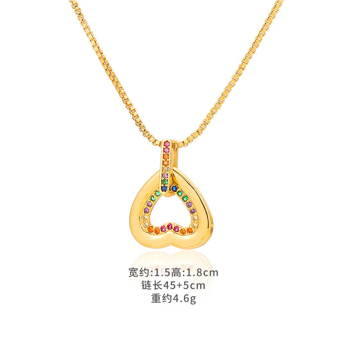 Wholesale Fashion Colorful Brass 18k Gold Zircon Peach Heart Double Layer Necklace JDC-NE-DRY003