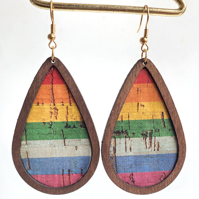 Jewelry WholesaleWholesale Rainbow Wood Leather Copper Earrings MOQ≥3 JDC-ES-HeYi001 Earrings 合异 %variant_option1% %variant_option2% %variant_option3%  Factory Price JoyasDeChina Joyas De China