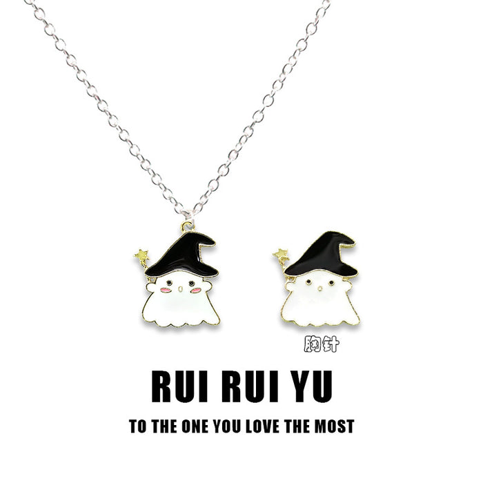 Wholesale Necklace Alloy Halloween Magic Ghost Brooch Set JDC-NE-DouP005