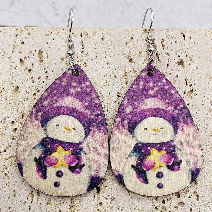 Wholesale Earring Wooden Christmas Tree Santa Claus Cute Snowman JDC-ES-Chengy029