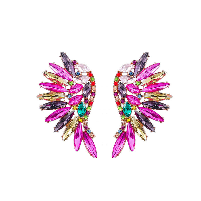 Wholesale Colored Diamond Scalloped Wings Earrings Alloy and Rhinestones JDC-ES-JL1069