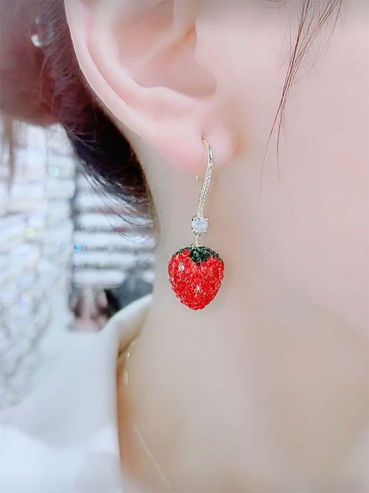 Wholesale cute strawberry earrings with diamonds small fresh JDC-ES-kait009