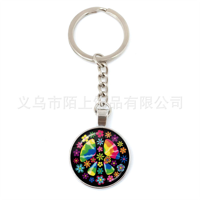 Wholesale Peace Sign Time Gemstone Glass Zinc Alloy Keychain JDC-KC-MoS002