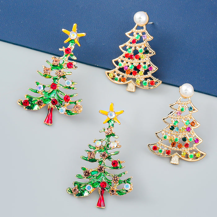 Wholesale Earrings Alloy Enamel Christmas Diamonds Christmas Tree JDC-ES-JL1036