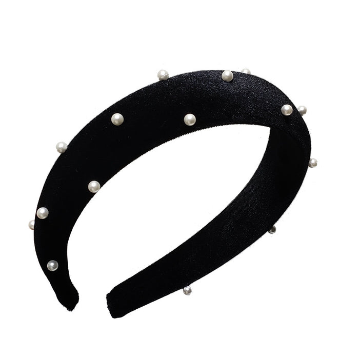 Wholesale Headband Black Velvet Pearl Face Small JDC-HD-TOC014