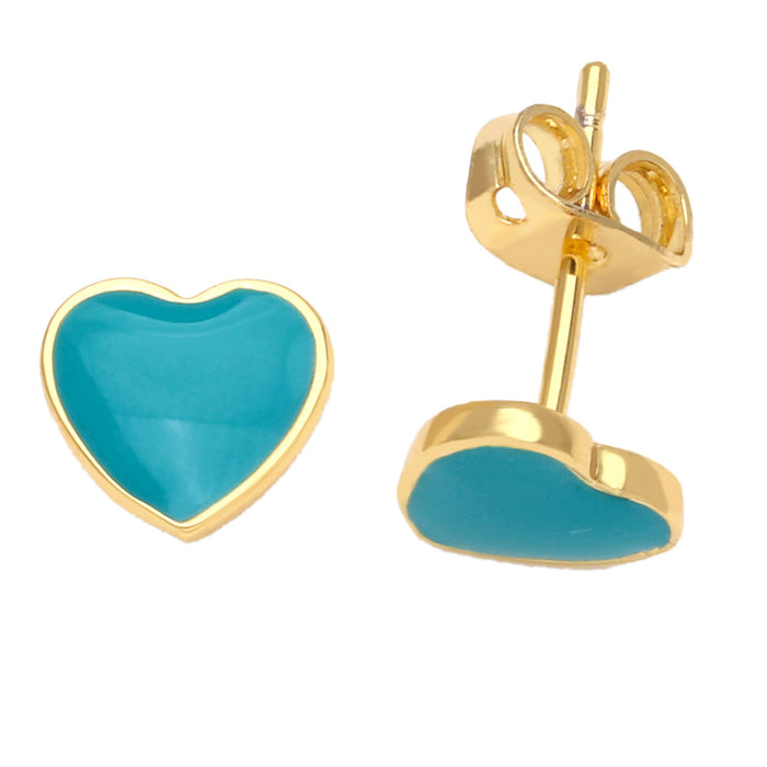 Wholesale Earrings Copper Plated 18K Gold Enamel Heart Shape JDC-PREMAS-ES-002