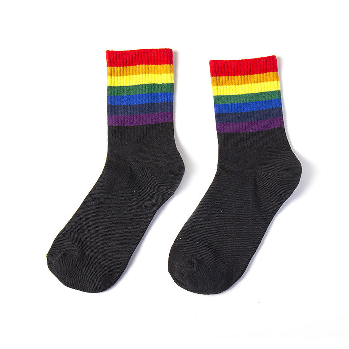 Wholesale Fashion Striped Socks LGBT Casual Sports Tube Socks Couple Socks JDC-SK-ZuoF001