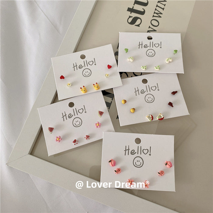 Wholesale Retro Color Cartoon Stud Earrings Set of 6 Pieces MOQ≥2 JDC-ES-Lfm005