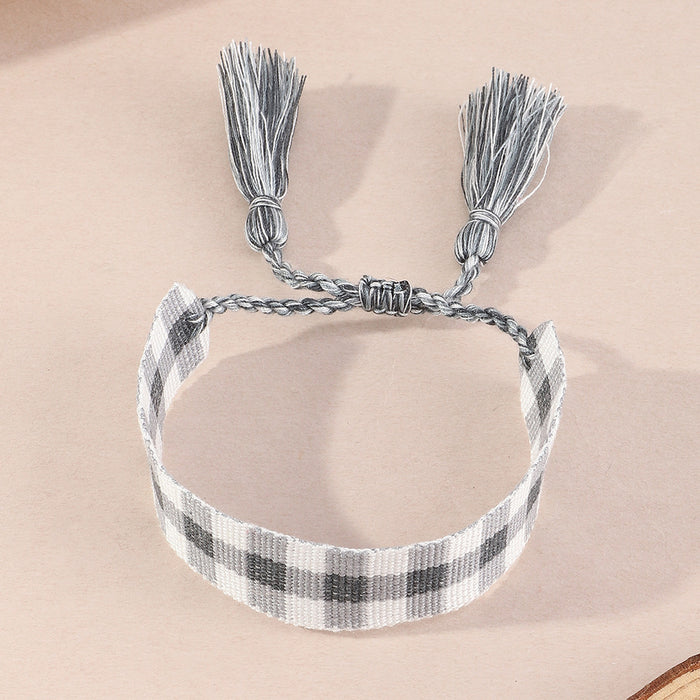 Jewelry WholesaleWholesale Fashion Black and White Plaid Tassel Braided Bracelet JDC-BT-NZ049 Bracelet 奈珠 %variant_option1% %variant_option2% %variant_option3%  Factory Price JoyasDeChina Joyas De China