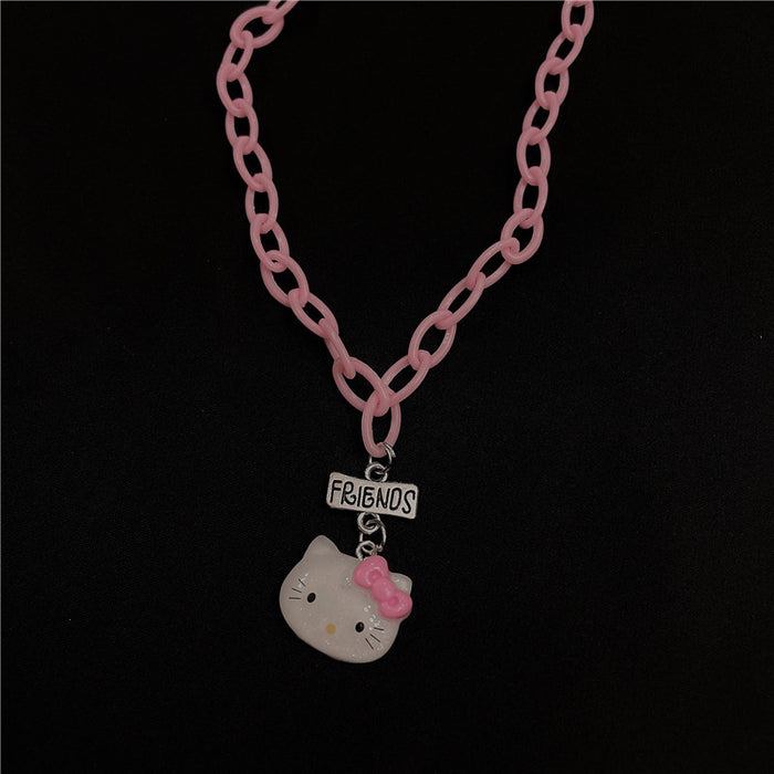 Wholesale Necklace Resin Cute Cartoon Pink Cat Pendant JDC-NE-Wenhua004