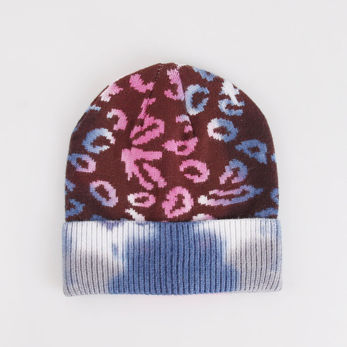 Wholesale Hat Core Yarn Leopard Print Tie Dye Knit Hat JDC-FH-XRong003