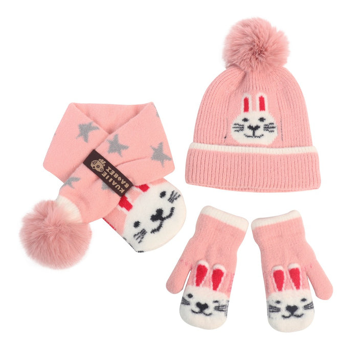 Wholesale Gloves Acrylic Kids Cartoon Plus Fleece Knit Hat Scarf 3 Piece Set MOQ≥2 JDC-GS-JunC002