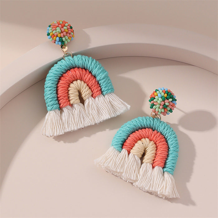 Wholesale Earrings Cotton Hand Woven Rainbow Tassels JDC-ES-GuTe013