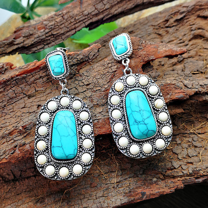 Wholesale Earrings Alloy Vintage Boho Silver Turquoise MOQ≥2 JDC-ES-HaoBiao023