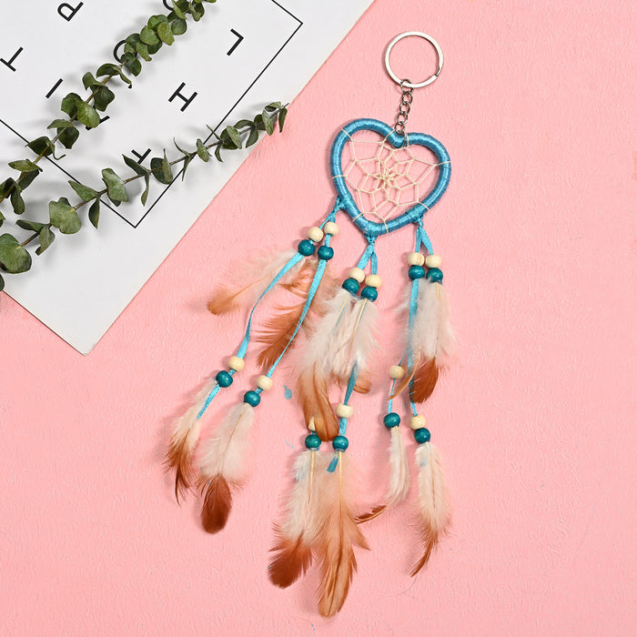 Jewelry WholesaleWholesale Love Iron Ring Feather Beads Silk Thread Dreamcatcher Keychain MOQ≥2 JDC-KC-JunX001 Keychains 俊贤 %variant_option1% %variant_option2% %variant_option3%  Factory Price JoyasDeChina Joyas De China