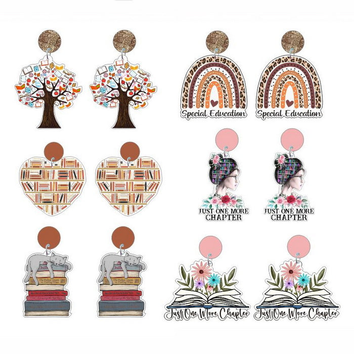 Wholesale acrylic tree rainbow cat teacher earrings MOQ≥2 JDC-ES-XUEP039