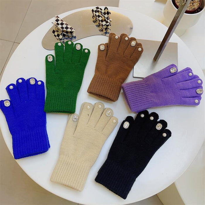 Wholesale Gloves Acrylic Rhinestone Split Finger Cute Knitted Warm JDC-GS-HuiT005