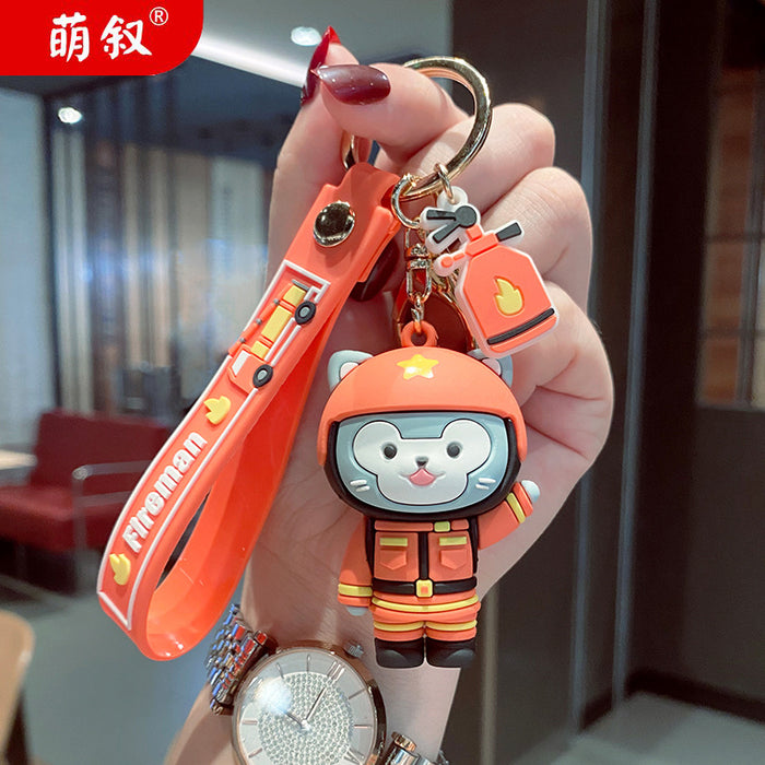 Jewelry WholesaleWholesale Cartoon Firefighter Raccoon Jun Soft Glue Keychain JDC-KC-GSXM078 Keychains 萌叙 %variant_option1% %variant_option2% %variant_option3%  Factory Price JoyasDeChina Joyas De China