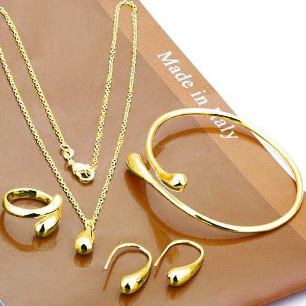 Wholesale Necklace Ear Hook Ring Jewelry Set Alloy Water Drop Four-piece Set MOQ≥2 JDC-ES-QianZ003