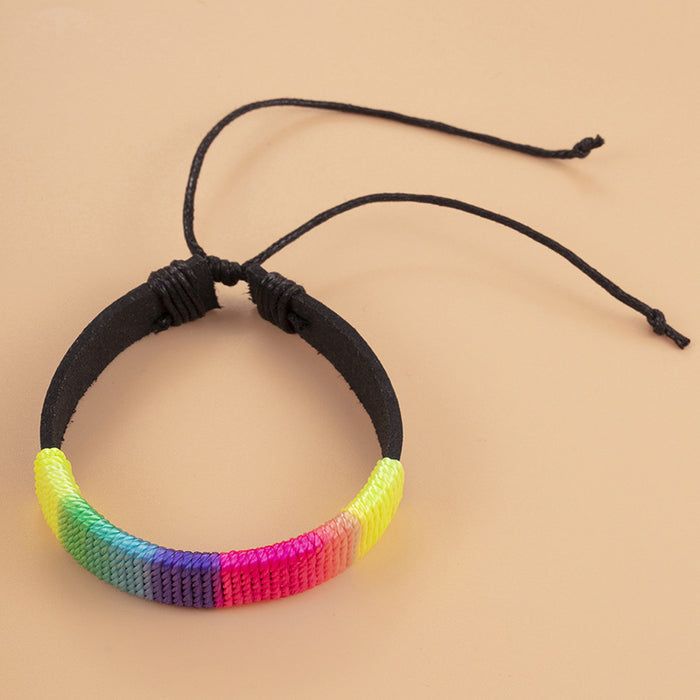 Jewelry WholesaleWholesale Rainbow Braided Couple Student Leather Bracelet JDC-BT-PK010 Bracelet 庞克 %variant_option1% %variant_option2% %variant_option3%  Factory Price JoyasDeChina Joyas De China