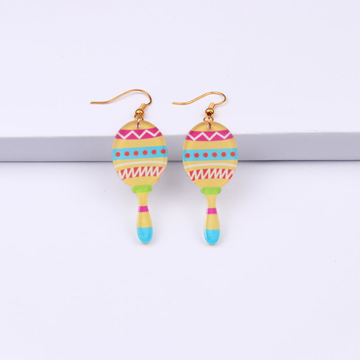 Wholesale racket rainbow strip boat print acrylic earrings MOQ≥2 JDC-ES-DUAI004