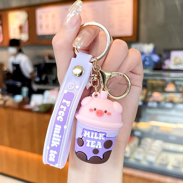 Wholesale real pig milk tea creative cartoon keychain JDC-KC-GSXM084